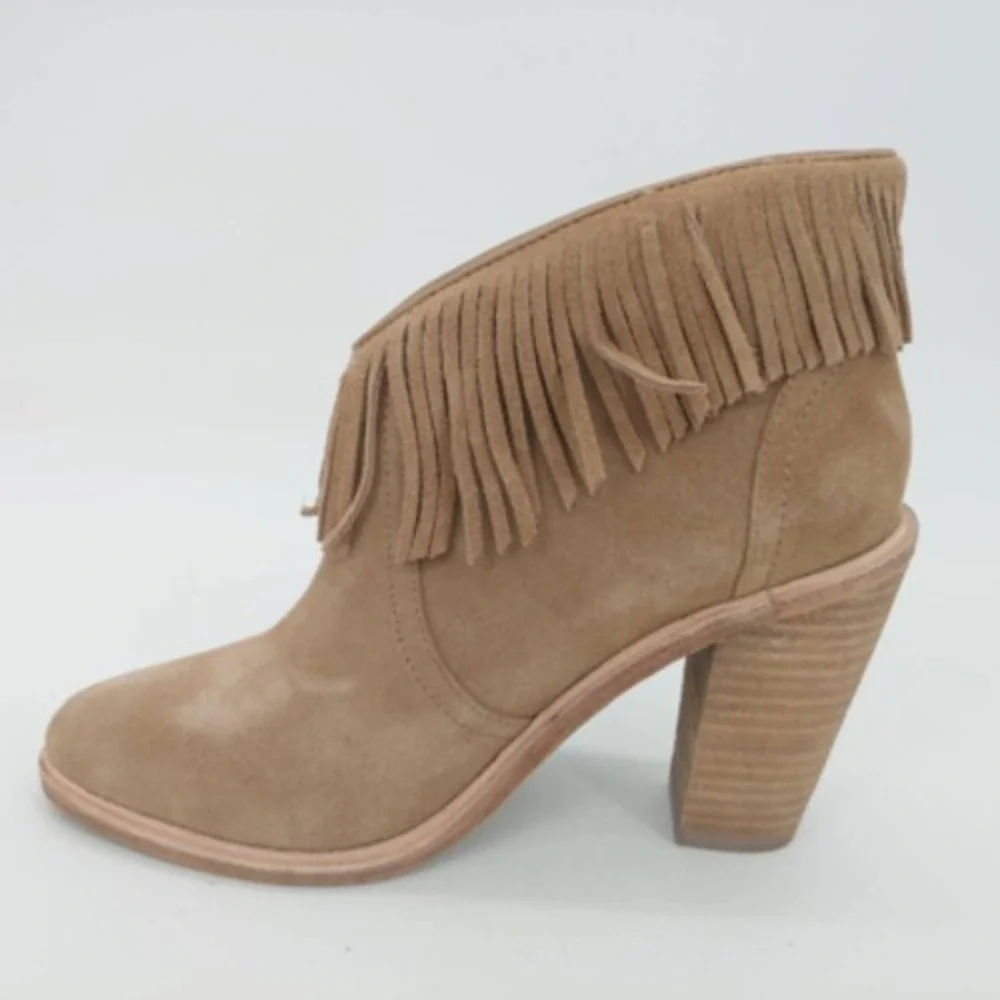 Joie Shoes Womens Loren Ankle Boots Brown Leather Fringes EUR 35.5